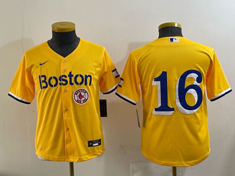 Youth 2025 Boston Red Sox 16 No Name Yellow Nike MLB Jersey 01